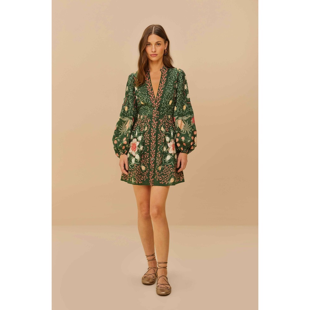 NWT Farm Rio Green Pineapple Garden Long Sleeve Mini Dress